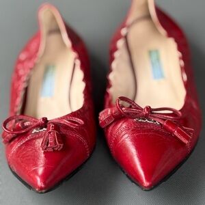 Prada Calzature Donna Ruby Red Leather Women's pointed ballet flats
